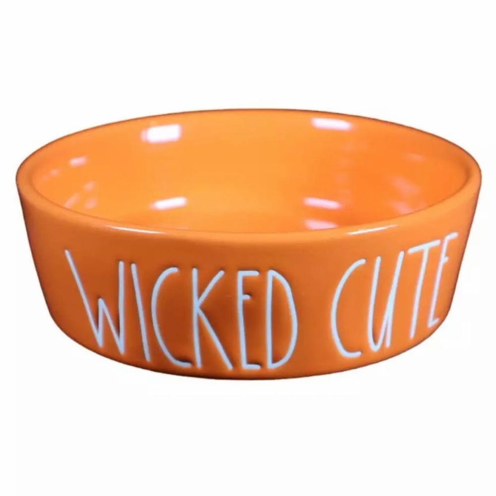 Rae Dunn Orange WICKED CUTE Cat Dog Food Water Bowl Halloween